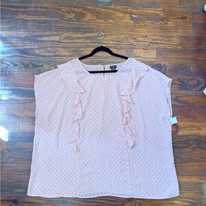 Torrid Pink Swiss Dot Blouse Size 4 Plus Size Ruffle Front Sheer Lightweight Top